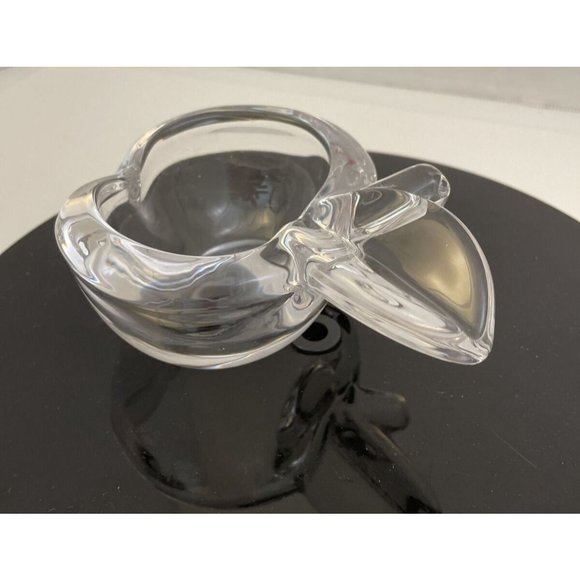 Art Vannes France French Crystal Clear Stemmed Apple Trinket Dish Signed - EUC - Picture 3 of 8